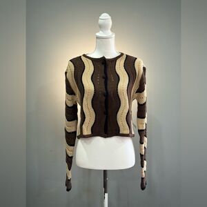 Brown 12th Tribe Wavy Knit Cardigan Size M NWT